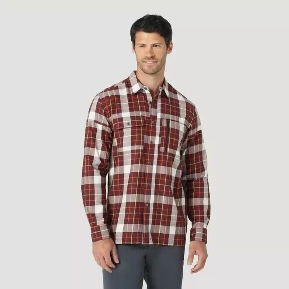 Wrangler Men's All Terrain Gear ATG Regular fit Plaid Button Down Shirt L - Picture 1 of 8